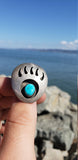 Handmade Native American Indian Navajo Sterling Silver Bolo Clip Turquoise Bear Paw