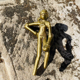 Antique Metal Brass Gold Tone Tribal Woman Warrior Figurine Folk Art Decor