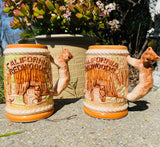 California Redwoods Bear Handle Ceramic Mugs Set of 2 Steins Cups Karol Western