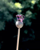 Antique Sterling Silver w Purple Jewel Olive 3 Prong Fork