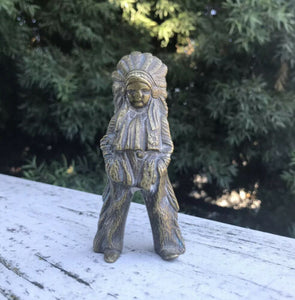 Vintage Solid Brass Native American Indian Chief Figurine