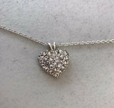 Dainty White Clear Rhinestone Silver Tone Heart Necklace