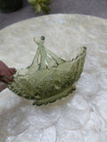 Green Art Glass Candy Dish with Handle Decorative Glassware