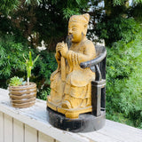 Antique Wood Carved Gold Paint Spiritual Asian Seated Guardian Folk Art Decor