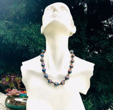 Murano Blue Multi Color Venetian Art Glass Aventurine Italian Bead Necklace