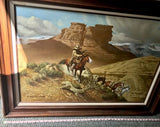 Rare Southwest Original oil on canvas Signed artist R. Gisson Cowboy Horse Scene