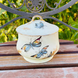 Hand Painted Butterfly Trinket Jar Box w Handle Lid By Gda France Vtg Porcelain