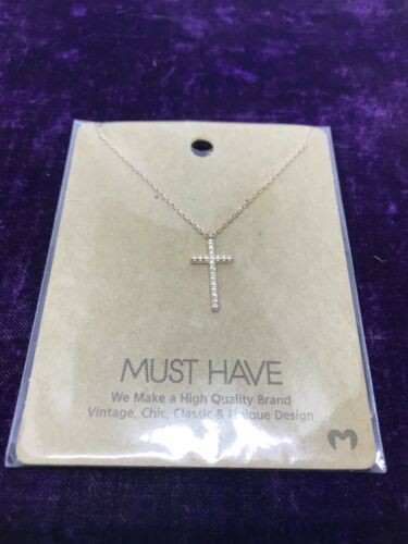 17” Rose Gold Plated Cubic Zirconia Cross Necklace