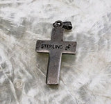 Vintage Signed Sterling Silver Turquoise Mosaic Cross Pendant Charm