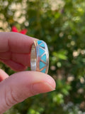 Vintage Sterling Silver 925 Triangle Stone Turquoise Band Ring 8.76g Size 12