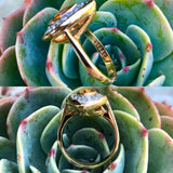 NOS 18K GE Gold Plated Marquise Orange Topaz & Round CZ Stones Eye Ring Size 7