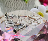 Sterling Silver 925 Pentagram Star Wicca Candlestick Book Pentacle Charm Pendant