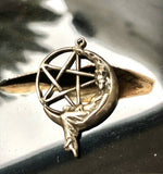 Sterling Silver Moon Pentacle Pentagram Star Wicca Pagan Woman Pendant Charm