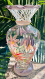 Vintage Hand Painted Multicolor Ornate Glass Art Floral Flower Decorative Vase