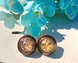 Signed Joan Rivers Gold Tone Enamel Multi-color Foil Pierced Stud Round Earrings