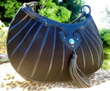 Vintage Authentic Shanghai Tang Black Tote w Tassel + Turquoise Stone