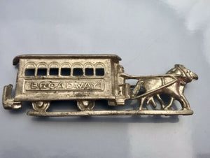 Vintage Broadway Silver Tone Horse Coach Carriage Wagon Horses Brooch Pin