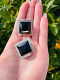 Vintage Sterling Silver 925 Mexico Black Onyx Square Clip on Earrings 24.5g