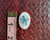 Vintage Native American Sterling Silver, Turquoise, Coral, Mother of Pearl Inlay Blue Jay Bird