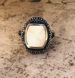 Vintage Sterling Silver 925 Mother of Pearl Ornate Ring Size 7