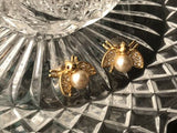 Vintage Joan Rivers Gold Tone Faux Pearl Rhinestone Bumble Bee Pierced Earrings