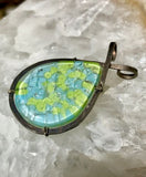 Vintage Sterling Silver 925 Blue Green Glass Art Pendant