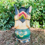 Antique Hand Made Painted Wood Carved Ganesh Elephant Spiritual Relic Art Figure