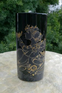 Rosenthal Signed Bjorn Wiinblad Germany Porcelain Noire Black & Gold 8" Vase