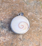 Vintage Sterling Silver 925 Snail Operculum Shiva Eye Reversible Pendant