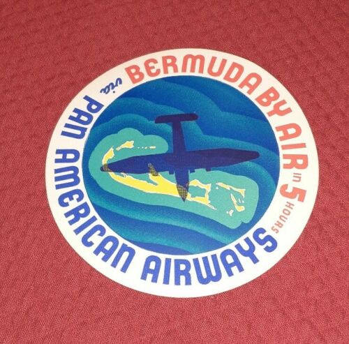 Pan American Airways Vintage Luggage Label Tag Bermuda By Air In 5 Hours
