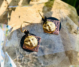 Vintage Mixed Metal Copper Black Gold Filled Moon Face Pierced Dangle Earrings