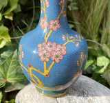 Vintage Chinese Quality Blue Multi Color Floral Cloisonne Enamel Brass Vase