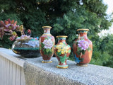 Vintage People’s Republic of China Cloisonne Enamel Floral Motif Vases Set of 3