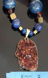 Handmade Large Lapis Lazuli Bead with Citrine Druzy Cluster Pendant Necklace and Earring Set