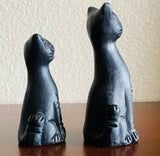 Vintage Hand Made Carved Black Cat Figurine Set of 2