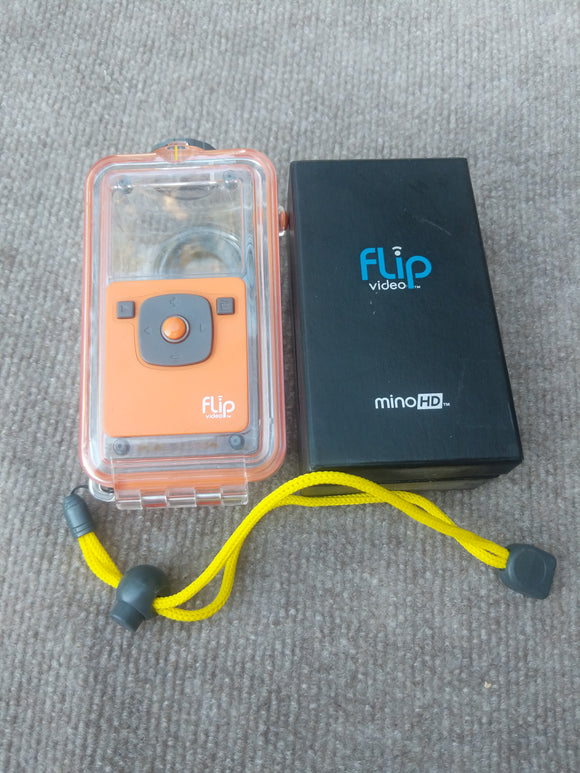 Mini HD Flip Camcorder Video In Box & Orange Waterproof up to 30ft Case + Strap