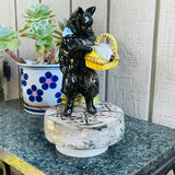 Vintage Beatrus Potter Duchess Schmid Ceramic Black Wolf Figurine Music Box