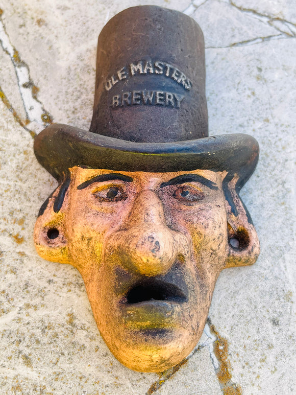 Vintage Cast Iron Ole Masters Brewery Americana Man Soda Beer Bottle Opener