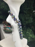 Chinese Large Cloisonne Enamel Floral Round Knot Beaded Gold Tone Blue Necklace