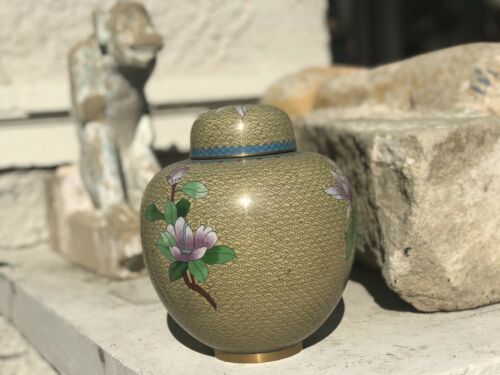 Antique Chinese Cloisonné Enamel Multicolor Flower Floral Ginger Jar Pot Vase