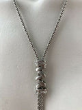 Silver Tone White Rhinestone Slide Faux Pearl Drop Zig Zag Fashion Necklace