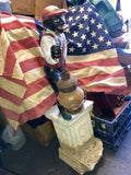 Antique Cast Iron Lawn Jockey Hitch Post Black Americana Art Statue On Pedestal