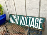 Antique Original Porcelain Green & White High Voltage Metal Sign