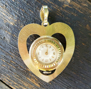 Swiss Caravelle Heart Shaped Mechanical Watch Pendant Gold Tone