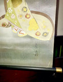 Rare Signed Japanese Scroll Hand Painted on Silk Shimamoto Bijutsu Geisha Japan