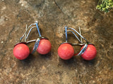 Sterling Silver 925 Pink Coral 8mm Round Stone Rhinestone Pierced Earrings