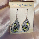 Sterling Silver 925 Peridot Green Gem Stone Teardrop Dangle Drop Earrings 6.2g