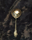 Antique Sterling Silver Hall Marked D Ornate Floral Motif Sugar Salt Spoon