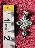 Sterling Silver 925 Aquamarine Cross Pendant