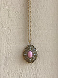 Gold Tone Designer Signed Avon Pink Stone Seed Pearl Ornate Fashion Necklace